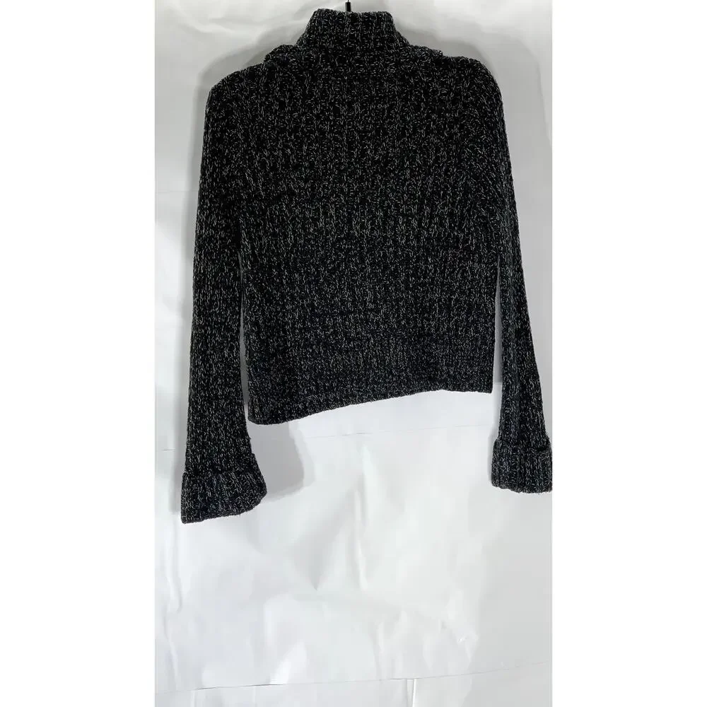 FREE PEOPLE Women's Black Twisted Cable Knit Cuffed Turtleneck Sweater SZ M - Picture 2 of 9